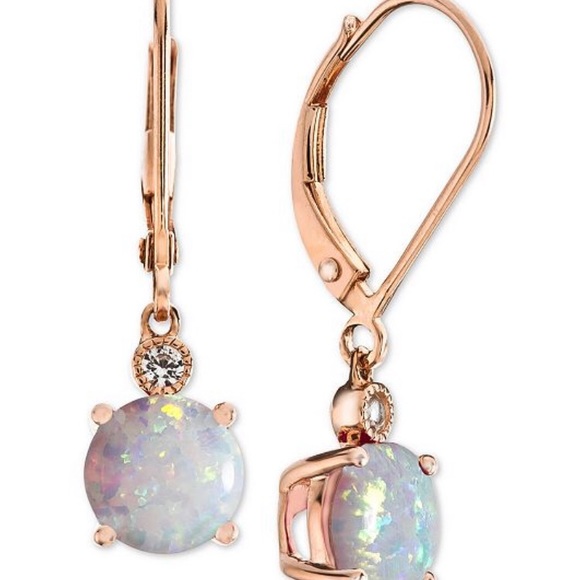 14k rose gold over silver opal leverback earrings - Picture 6 of 8